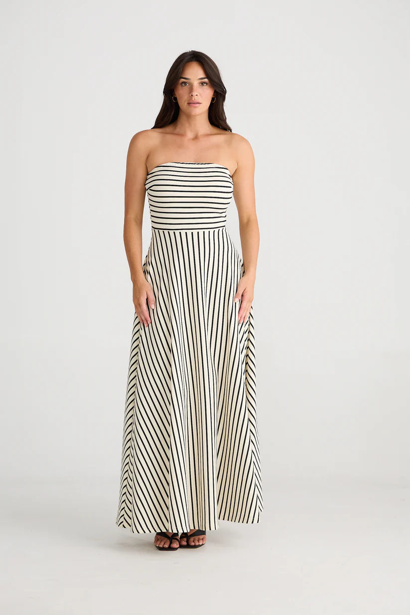 Thandie Strapless Dress Ecru W Black Stripe