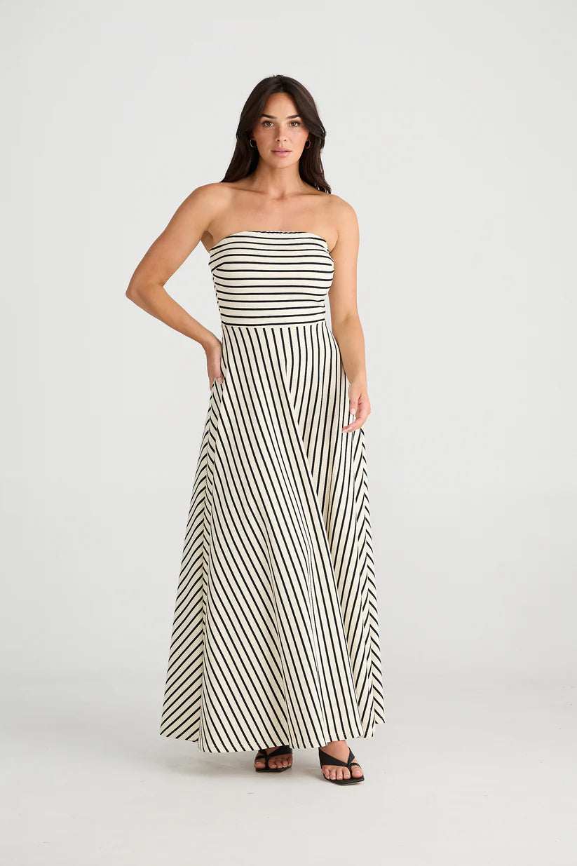Thandie Strapless Dress Ecru W Black Stripe