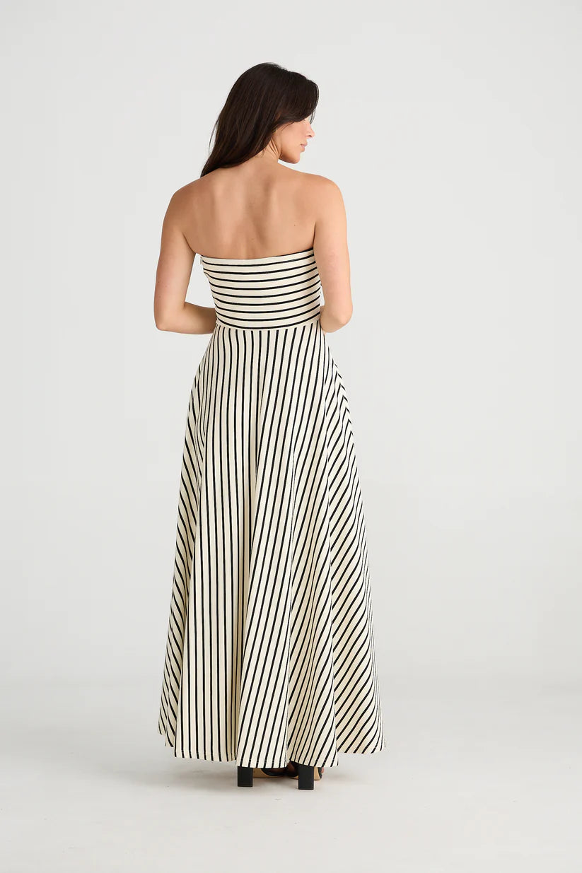 Thandie Strapless Dress Ecru W Black Stripe