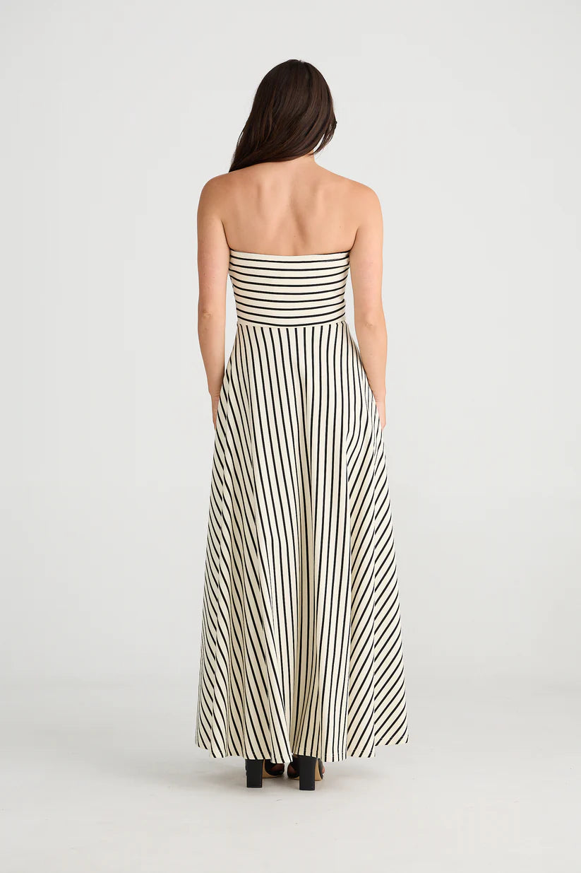 Thandie Strapless Dress Ecru W Black Stripe