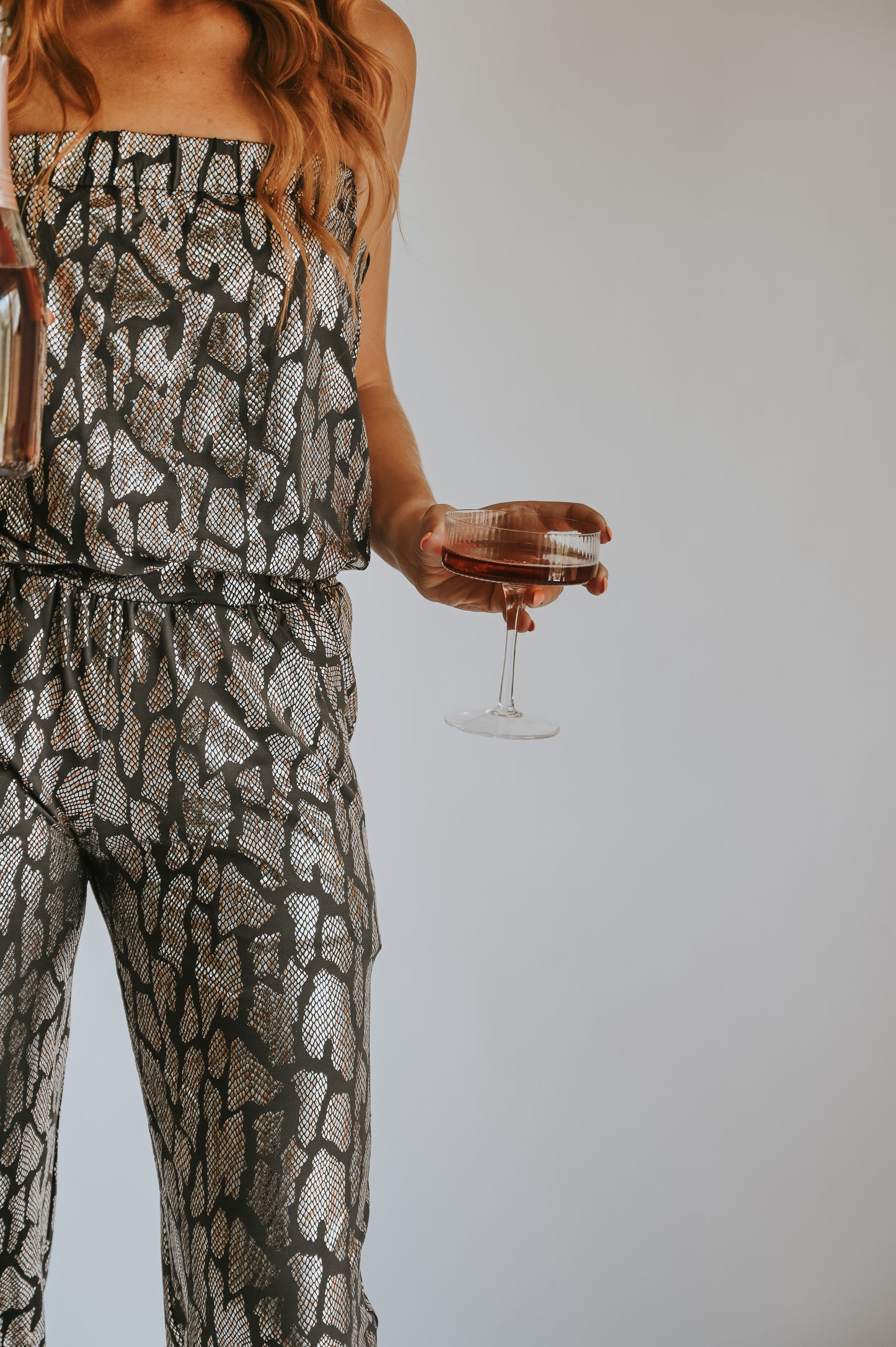 STRAPLESS JUMPSUIT / METALLIC ANIMAL