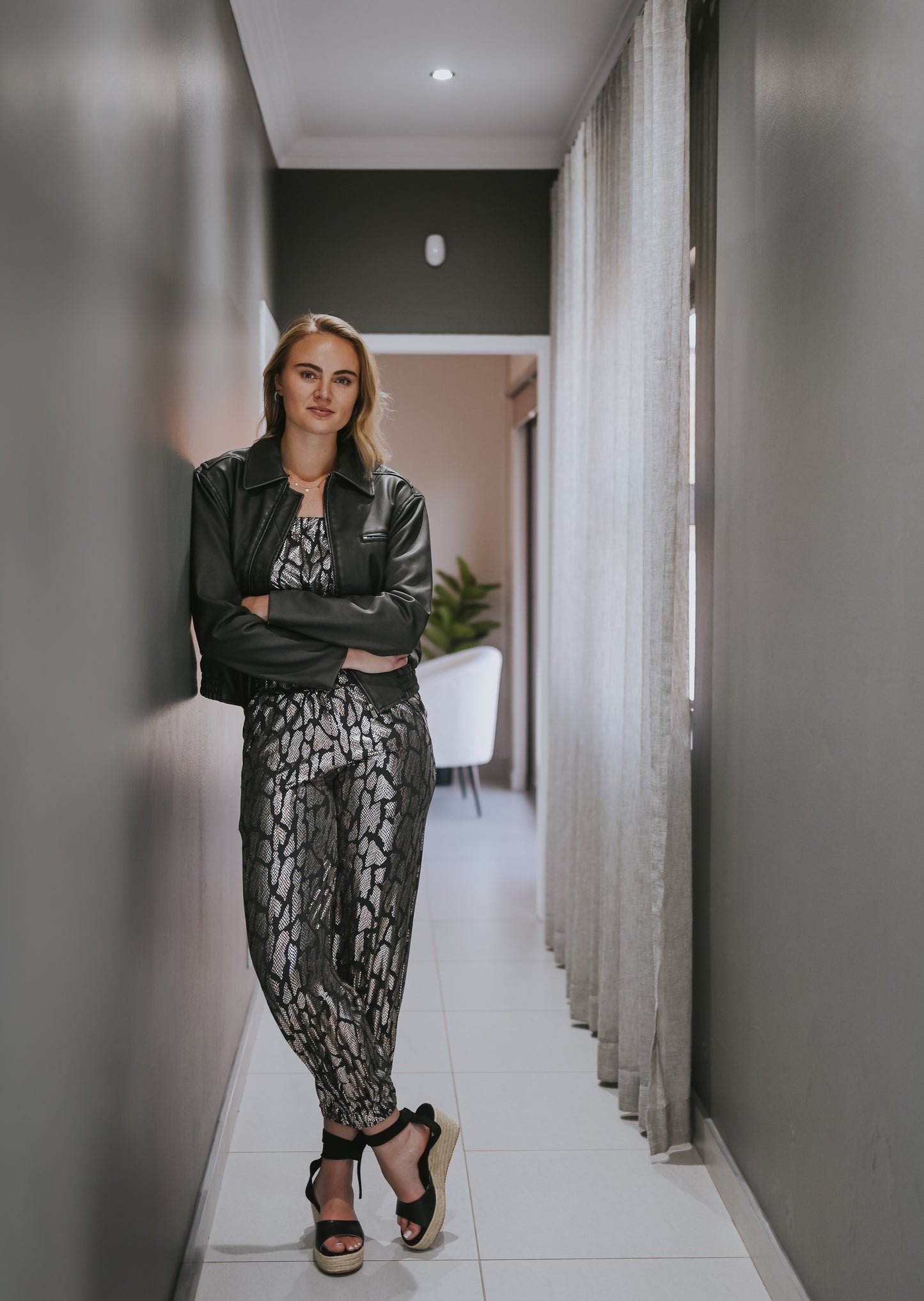 STRAPLESS JUMPSUIT / METALLIC ANIMAL