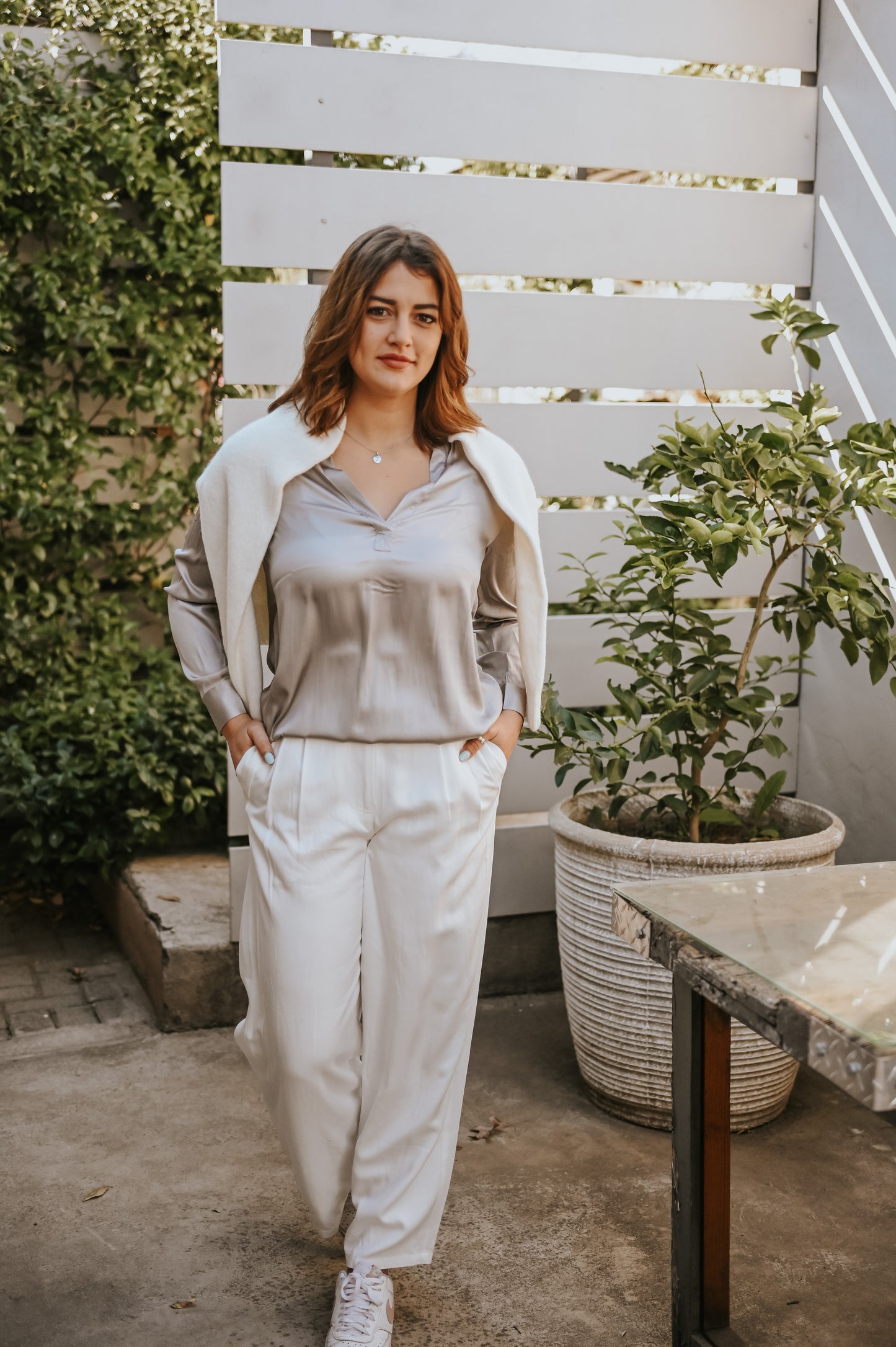 Yaya Satin V-Neck Top
