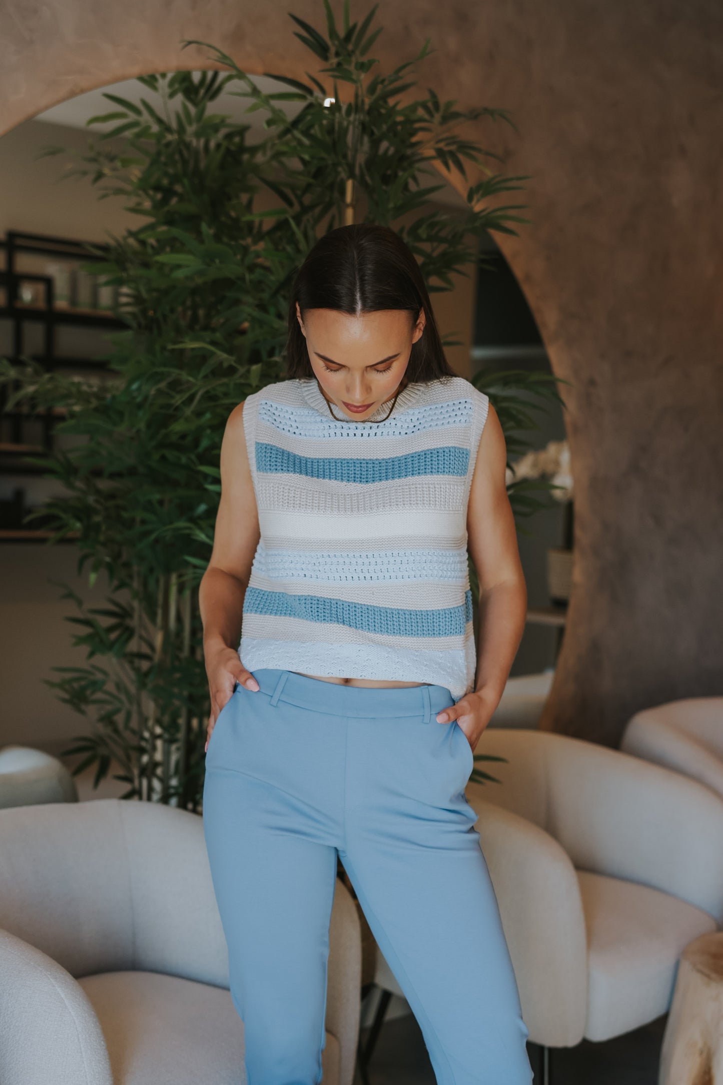 Yaya Jersey Tailored Trousers With Turn Up Bottom Hem