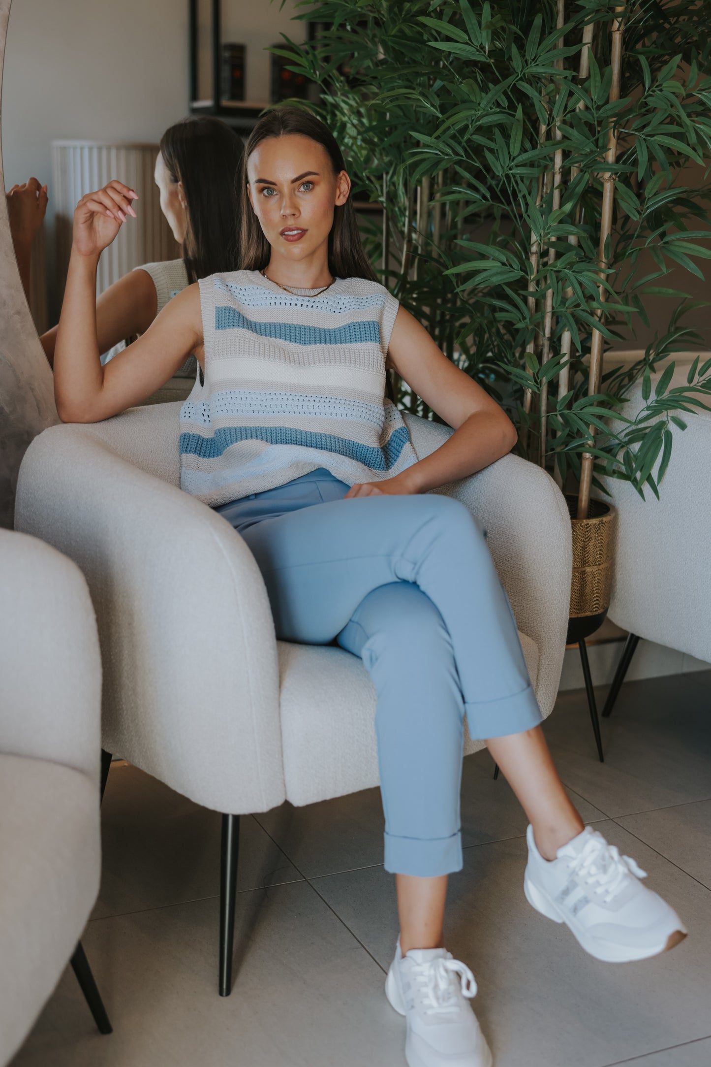 Yaya Jersey Tailored Trousers With Turn Up Bottom Hem