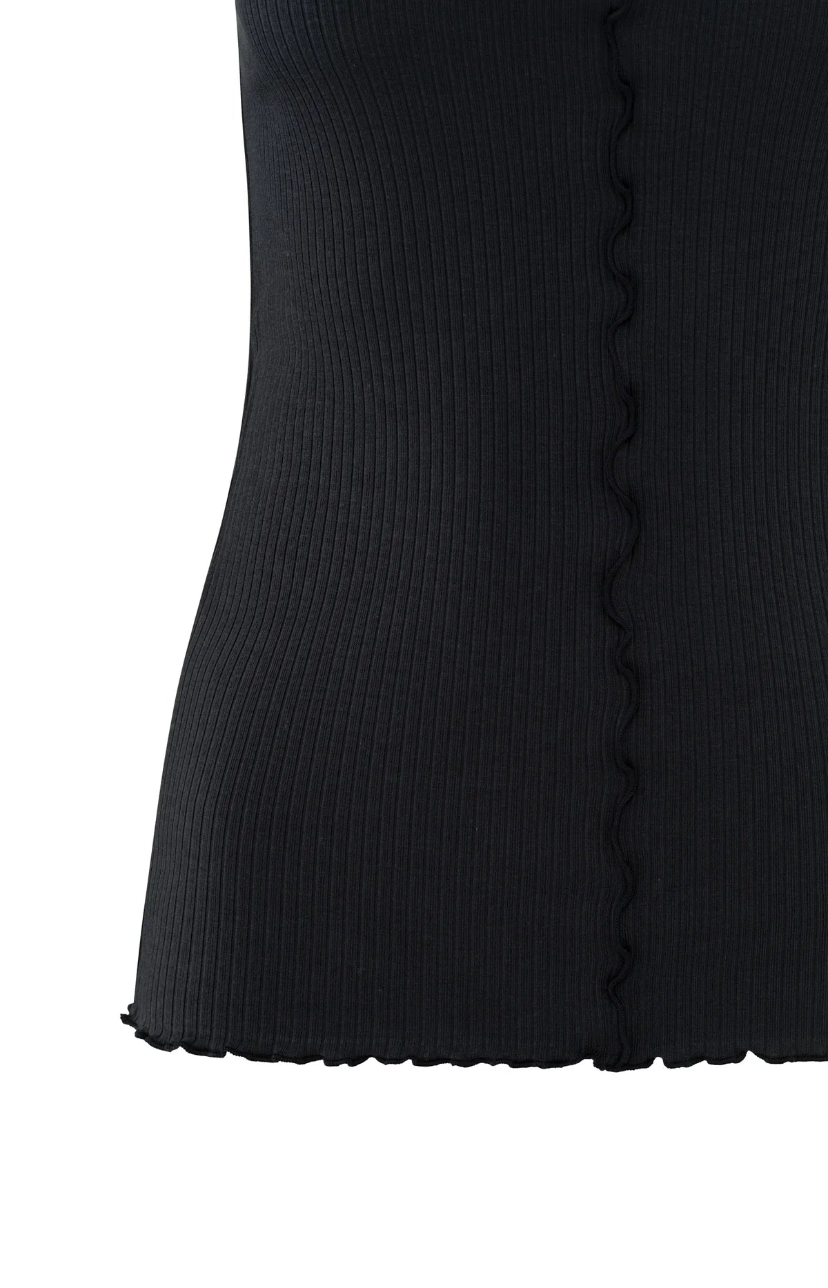 Ribbed singlet with wavy edges - Washed Black