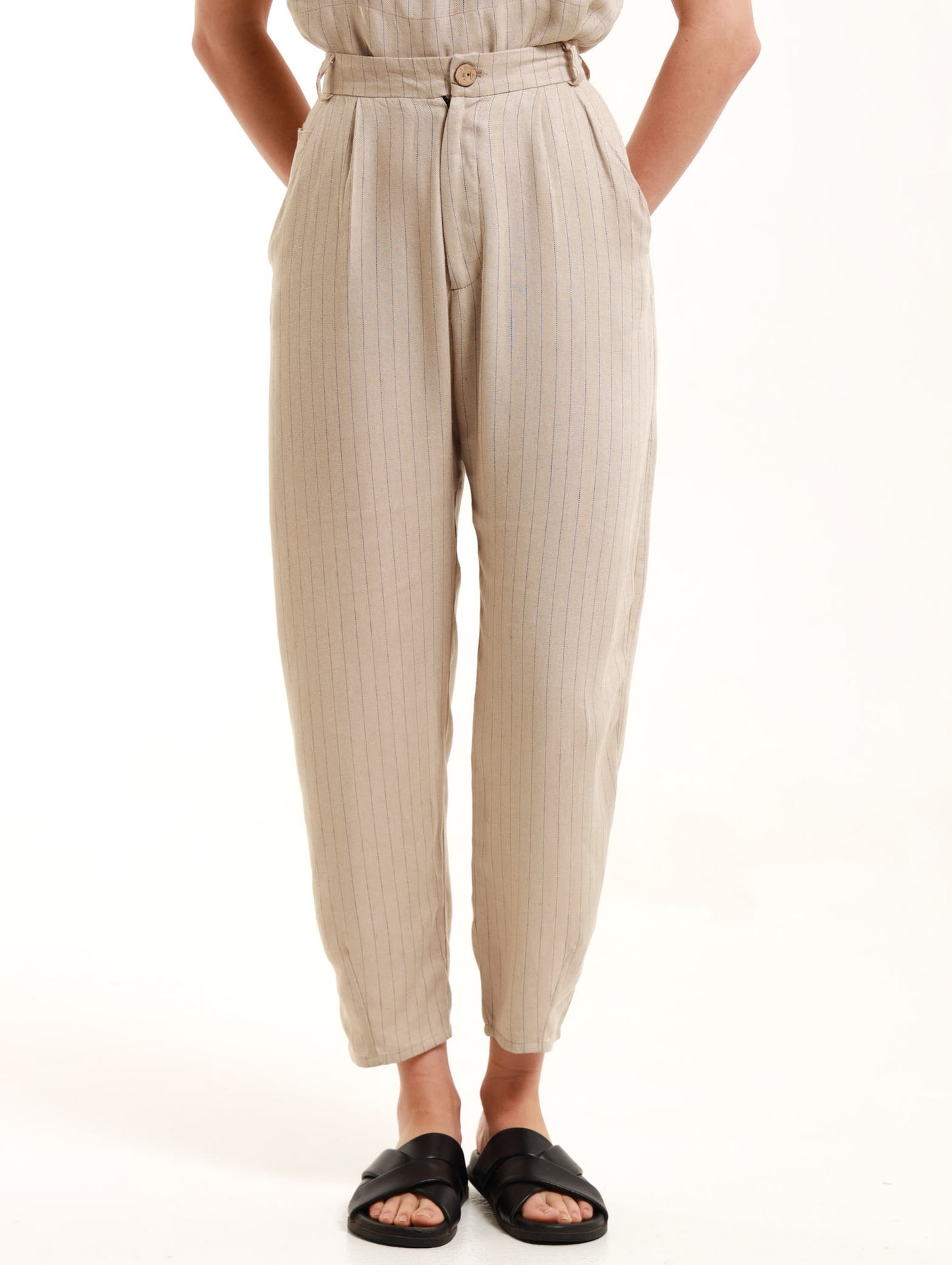 Tapered Pants / Natural Herringbone Stripe