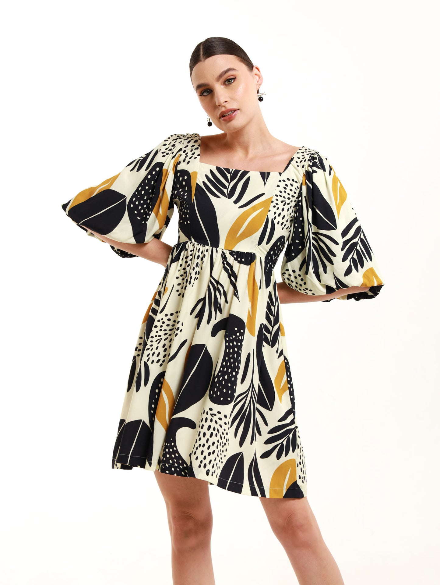 Puff Sleeve Midi / Coral Leaf