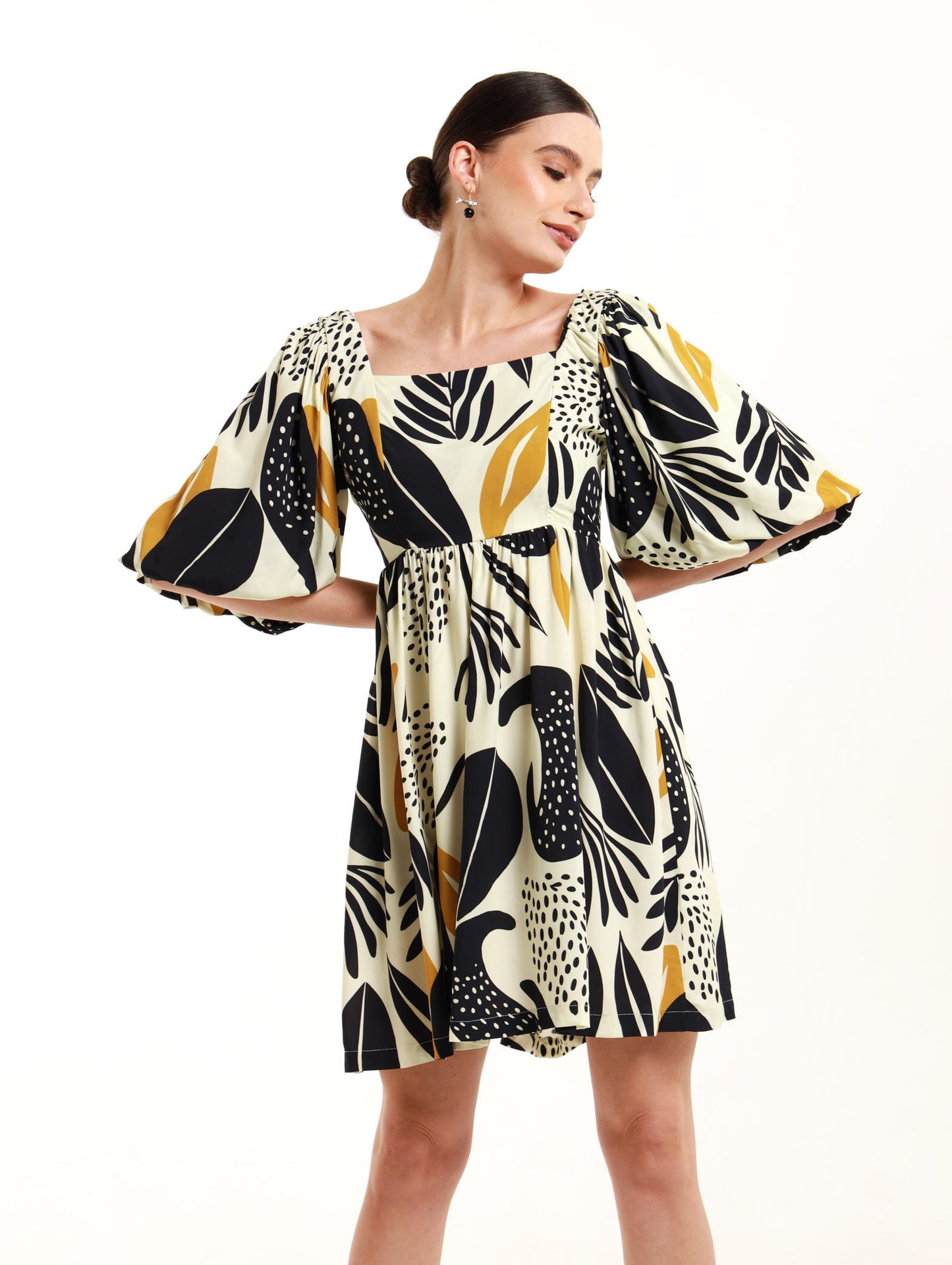 Puff Sleeve Midi / Coral Leaf