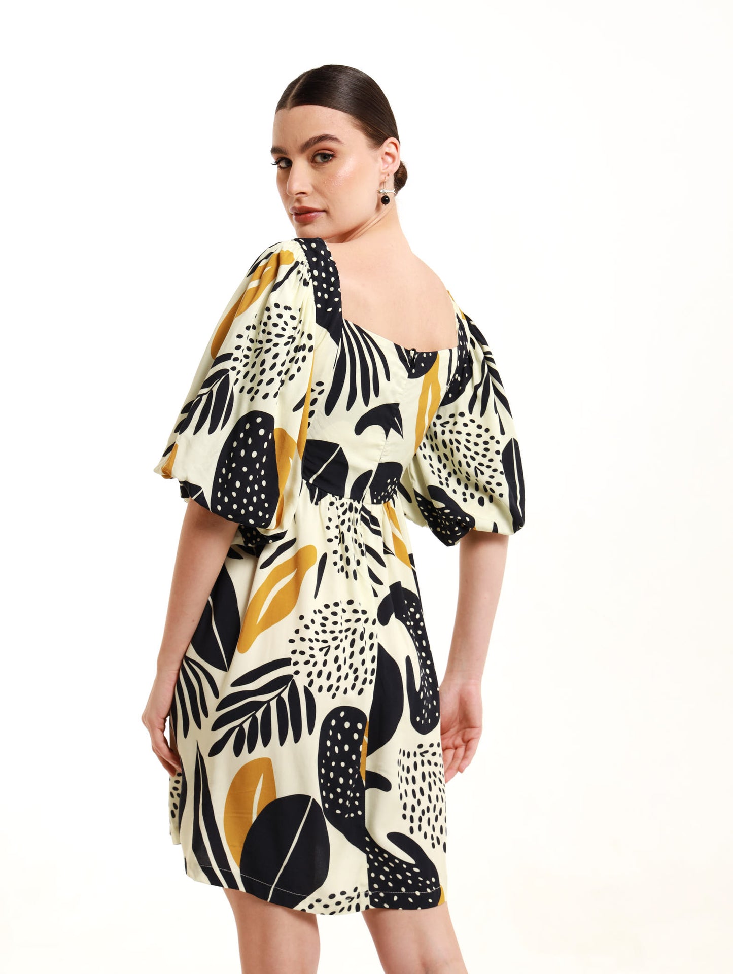 Puff Sleeve Midi / Coral Leaf