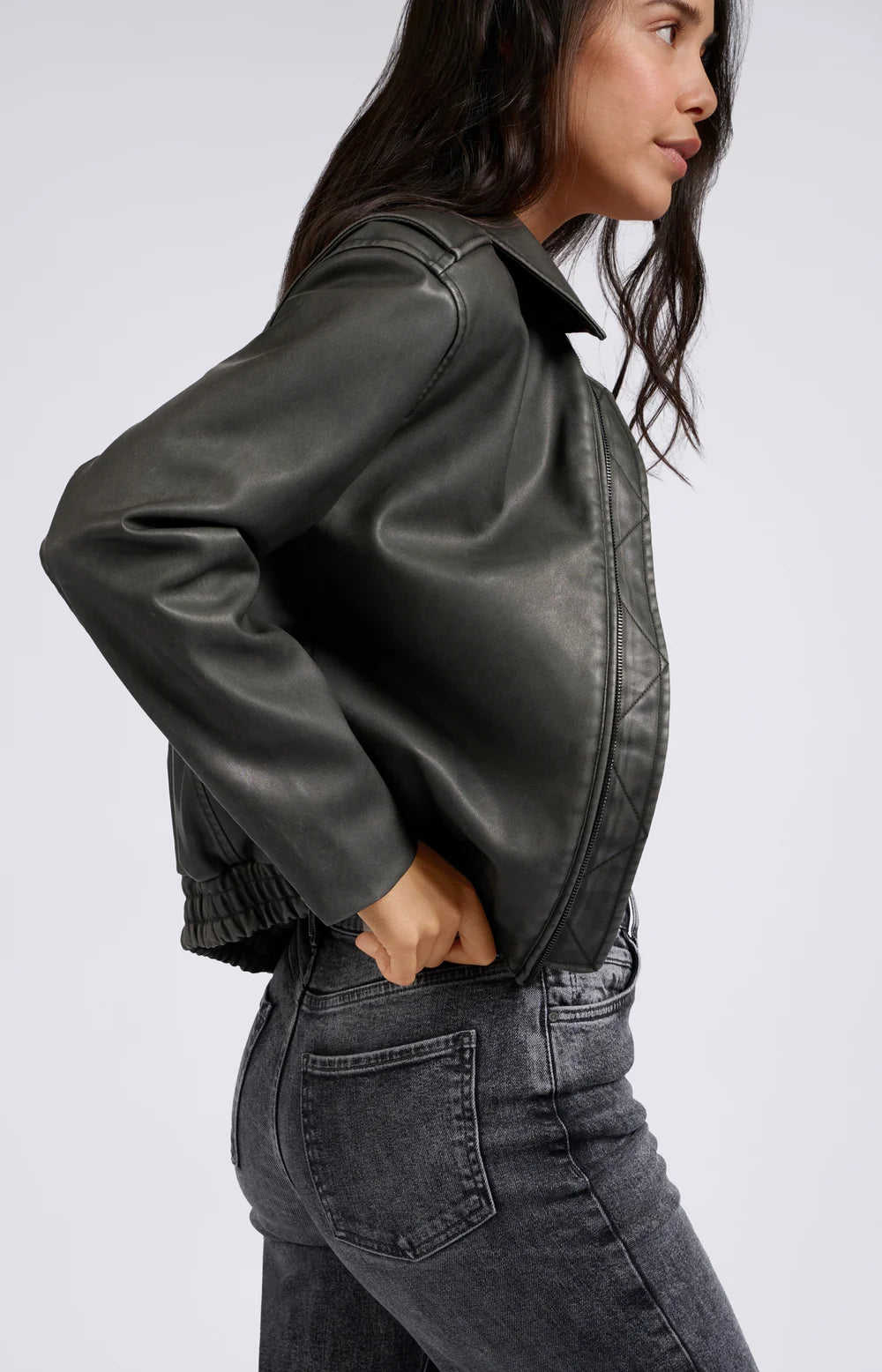Yaya Faux Nubuck Leather Bomber Jacket