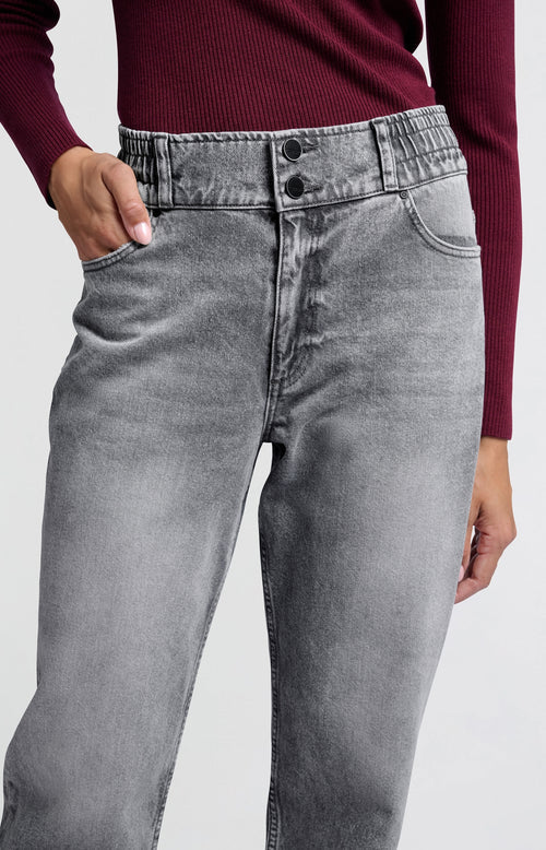 High Waist Tapered Jeans - Grey