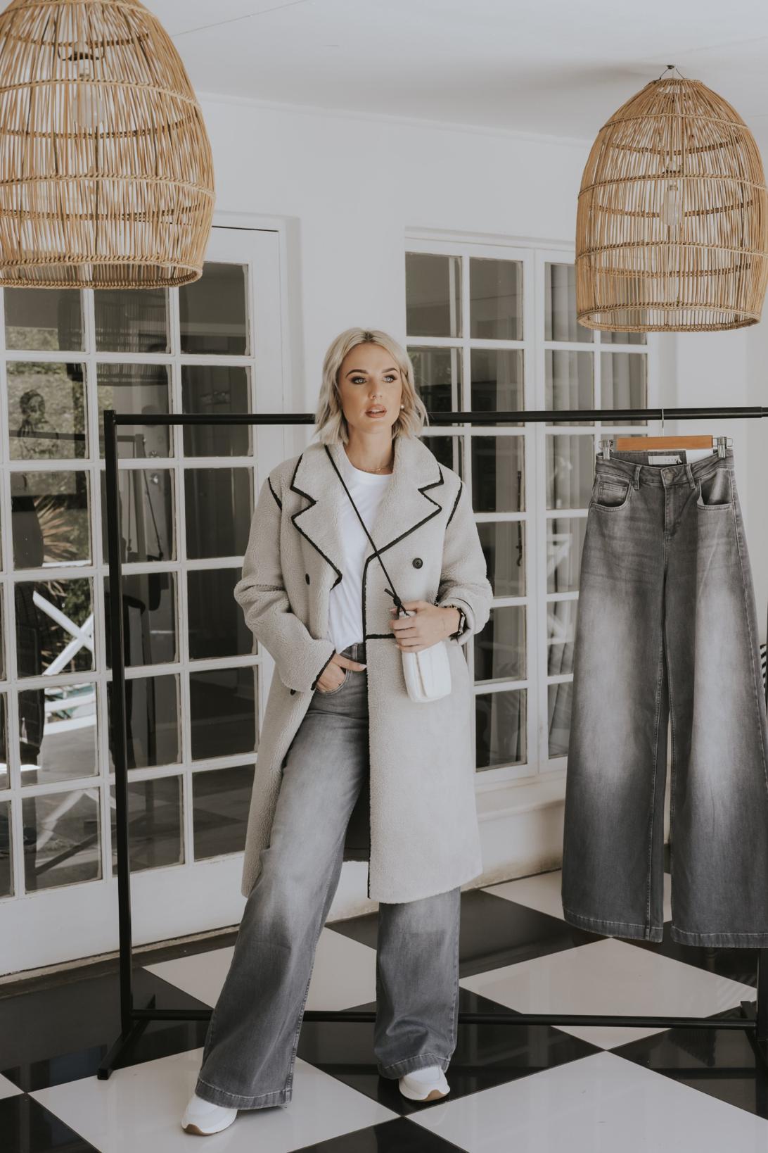 Yaya Extra Wide Leg Denim - Grey