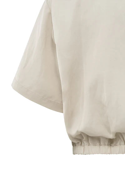 Satin Cropped Short Sleeve Jacket with Zipper