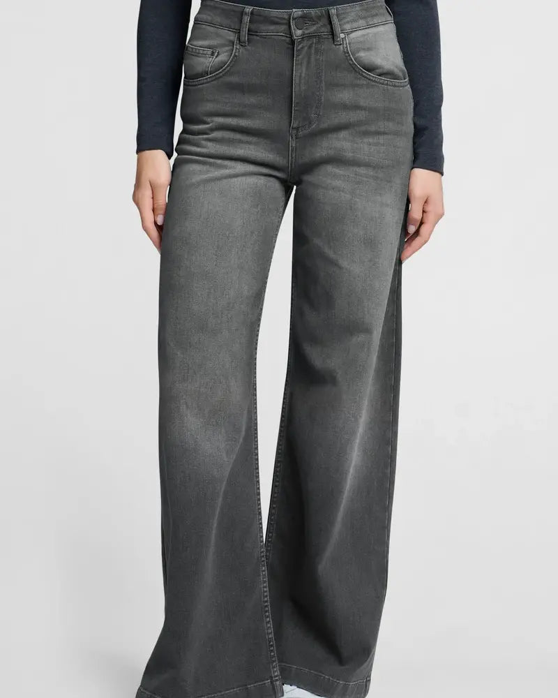 Yaya Extra Wide Leg Denim - Grey