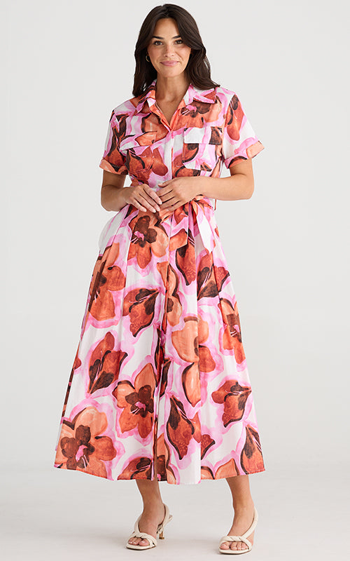 Rossellini Short Sleeve Dress - Azalea