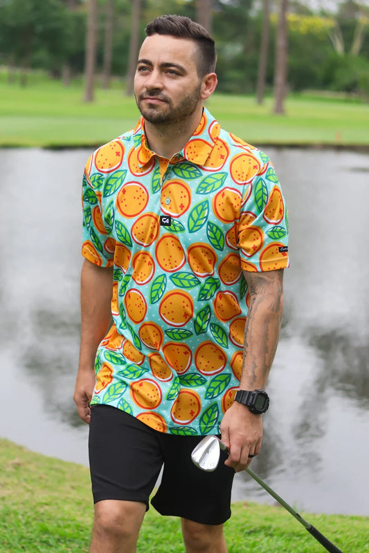 CA Funky Golf Shirt - Turquoise Oranges