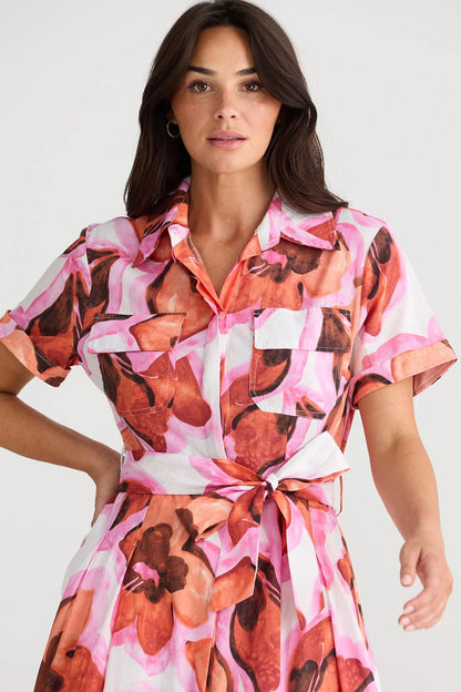 Rossellini Short Sleeve Dress - Azalea