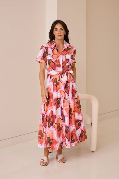 Rossellini Short Sleeve Dress - Azalea