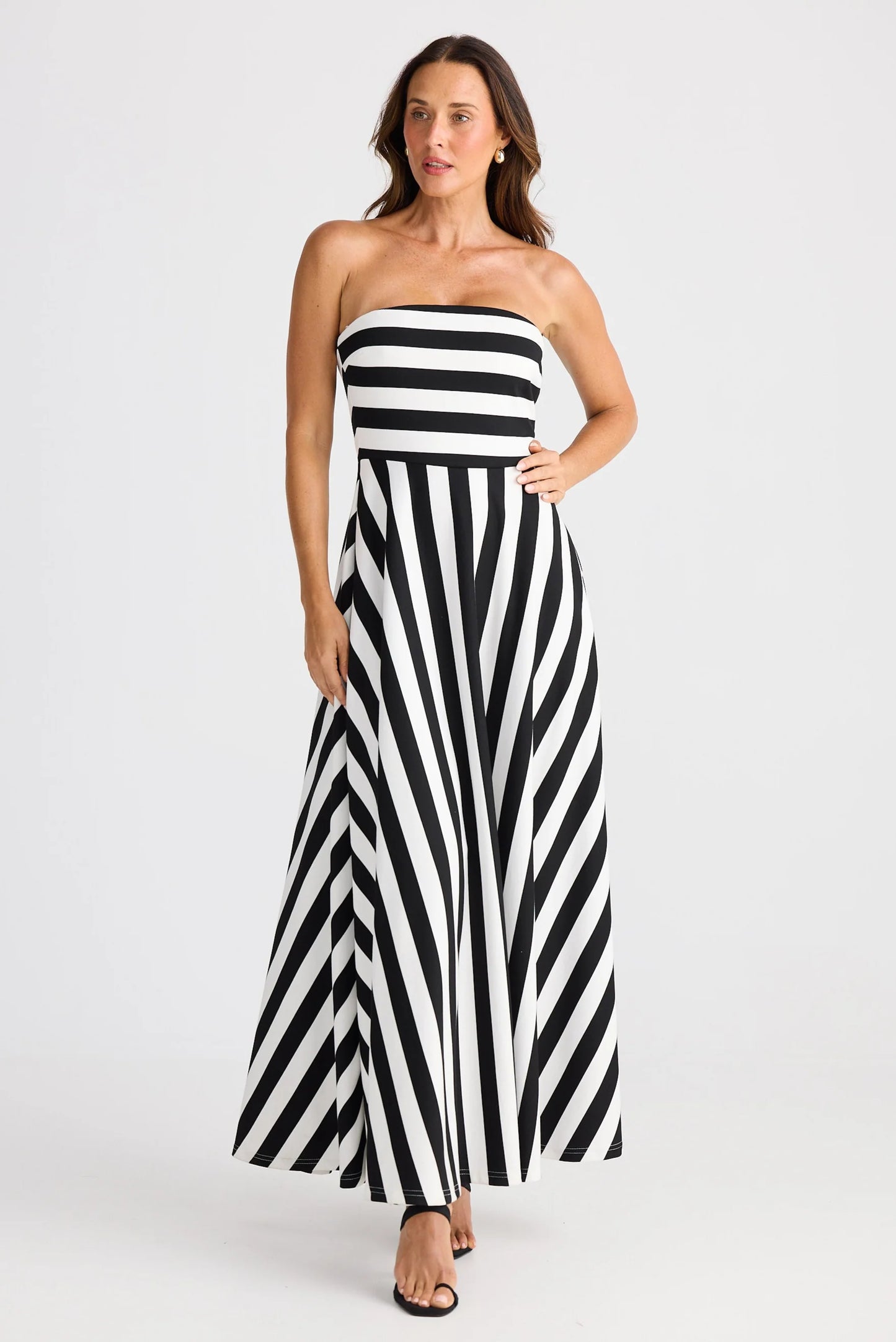 Thandie Strapless Dress - Black Wide Stripe