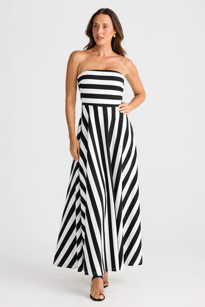 Thandie Strapless Dress - Black Wide Stripe