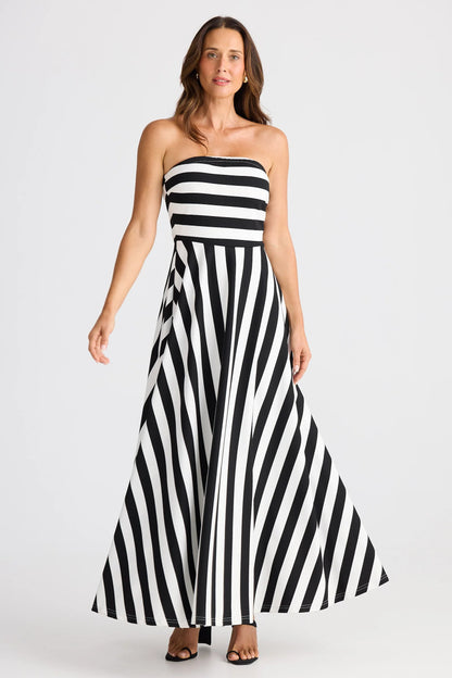 Thandie Strapless Dress - Black Wide Stripe