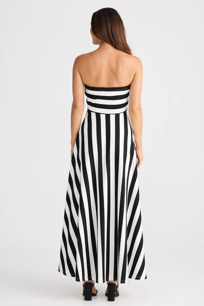 Thandie Strapless Dress - Black Wide Stripe