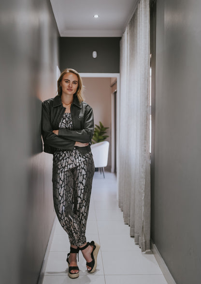 STRAPLESS JUMPSUIT / METALLIC ANIMAL