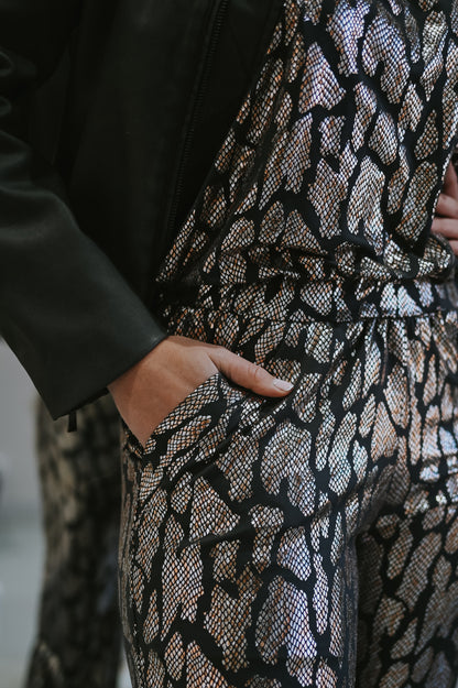 STRAPLESS JUMPSUIT / METALLIC ANIMAL