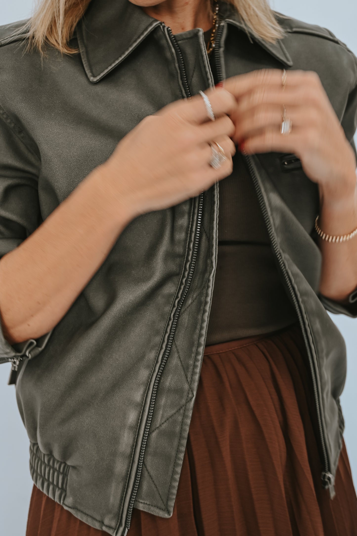 Yaya Faux Nubuck Leather Bomber Jacket