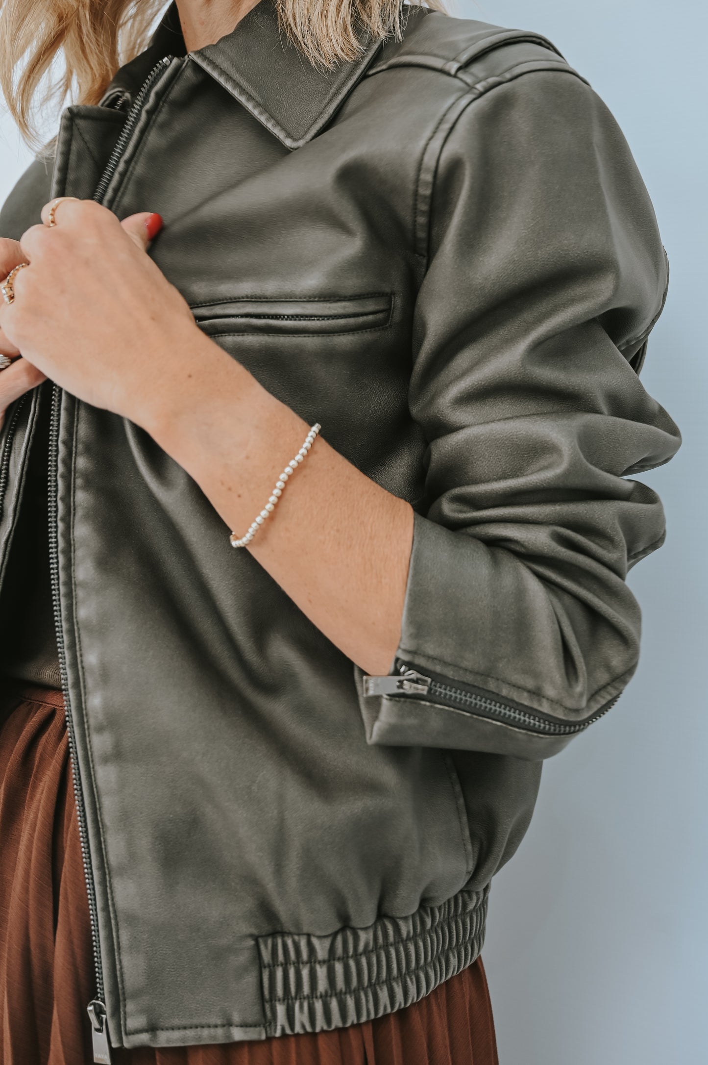 Yaya Faux Nubuck Leather Bomber Jacket