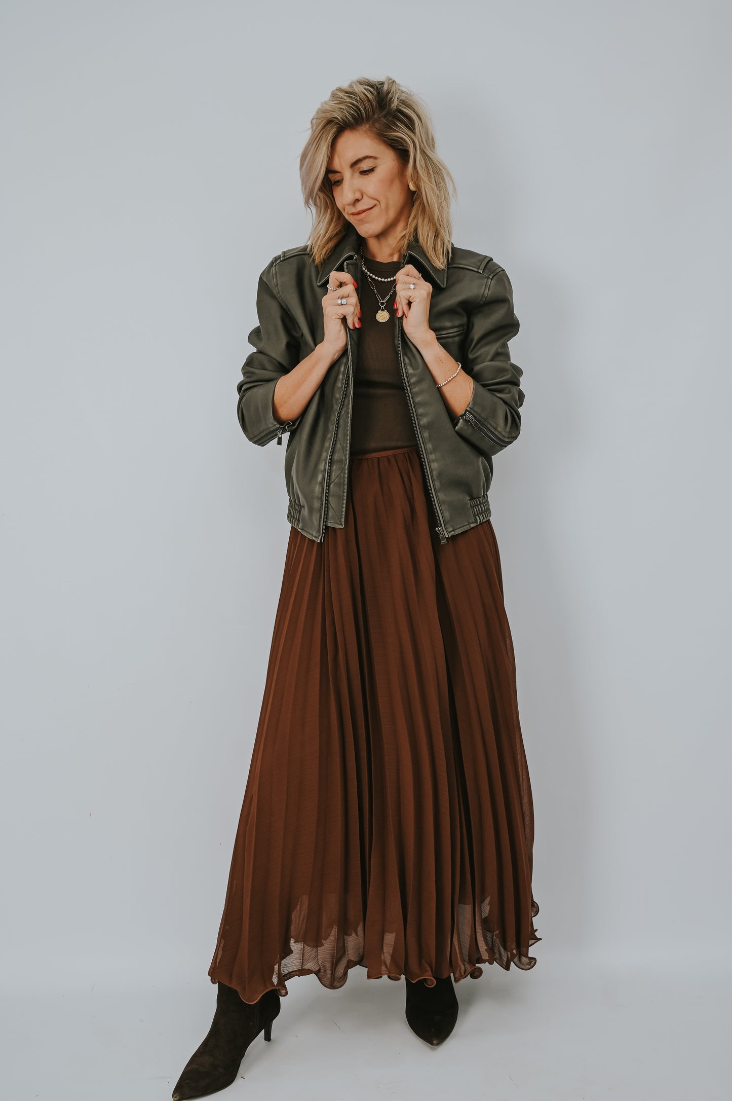Yaya Faux Nubuck Leather Bomber Jacket