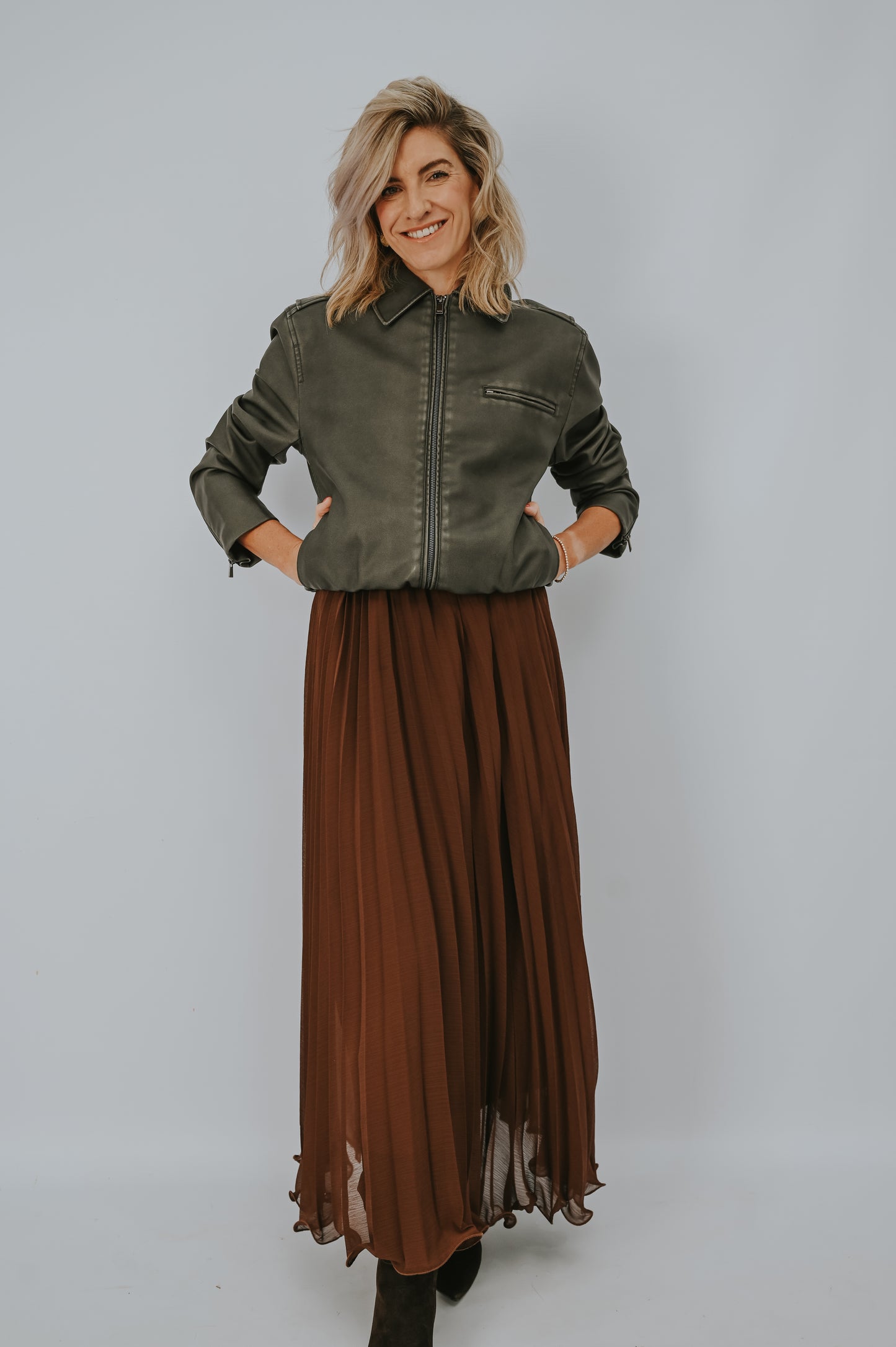 Yaya Faux Nubuck Leather Bomber Jacket