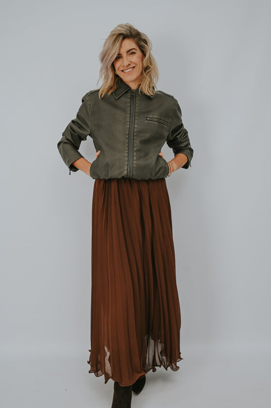 Yaya Faux Nubuck Leather Bomber Jacket