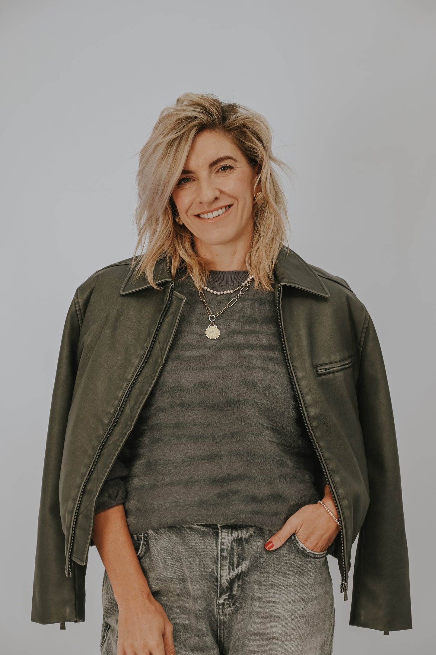 Yaya Faux Nubuck Leather Bomber Jacket