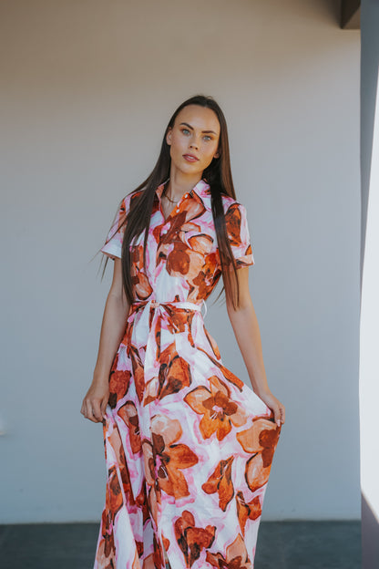 Rossellini Short Sleeve Dress - Azalea