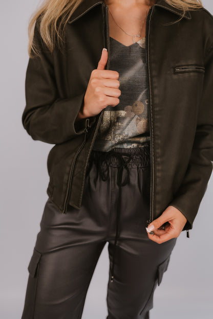 Yaya Faux Nubuck Leather Bomber Jacket