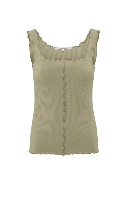 Ribbed singlet with wavy edges - Soft Green