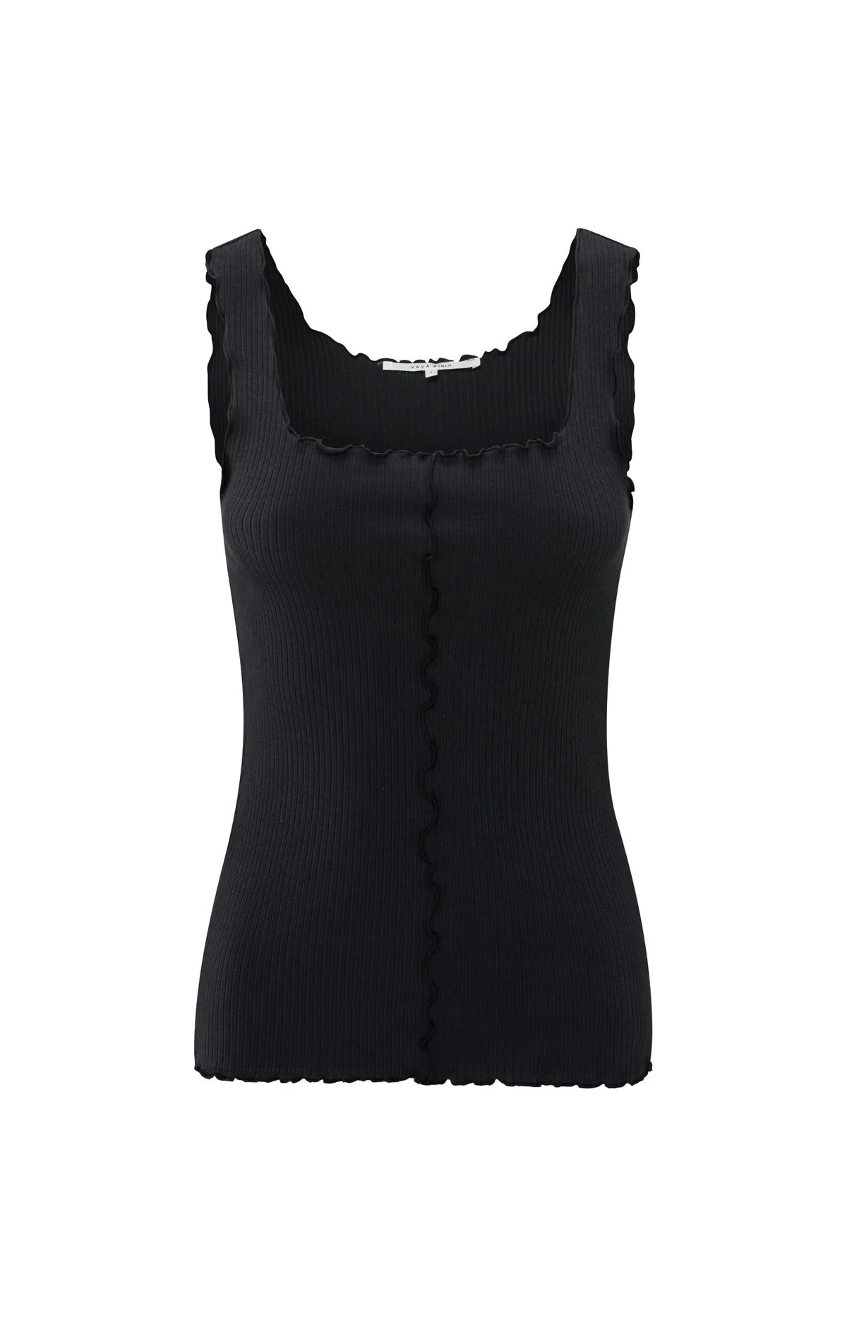 Ribbed singlet with wavy edges - Washed Black