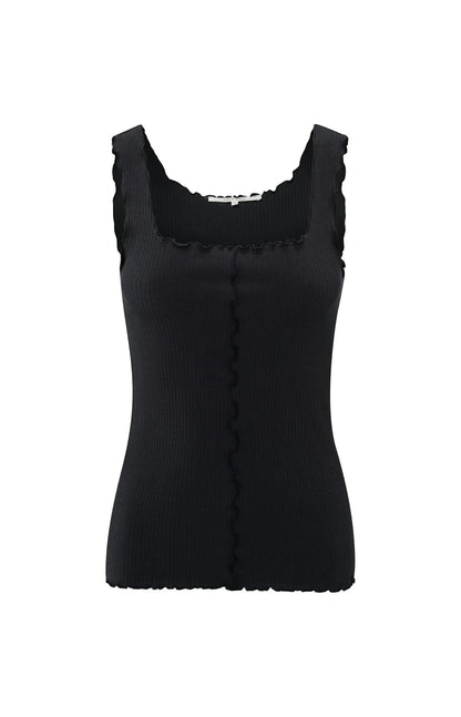 Ribbed singlet with wavy edges - Washed Black