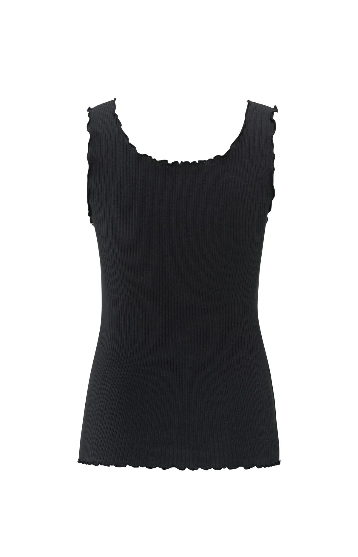Ribbed singlet with wavy edges - Washed Black