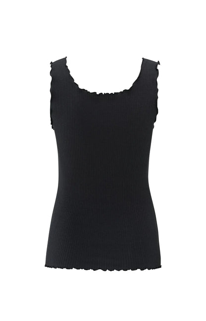 Ribbed singlet with wavy edges - Washed Black