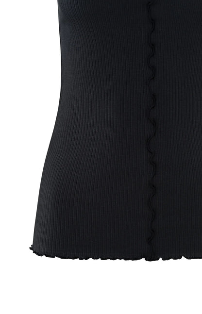 Ribbed singlet with wavy edges - Washed Black