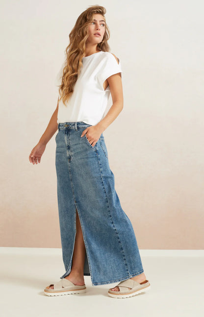 Yaya Denim Maxi Skirt With Slit