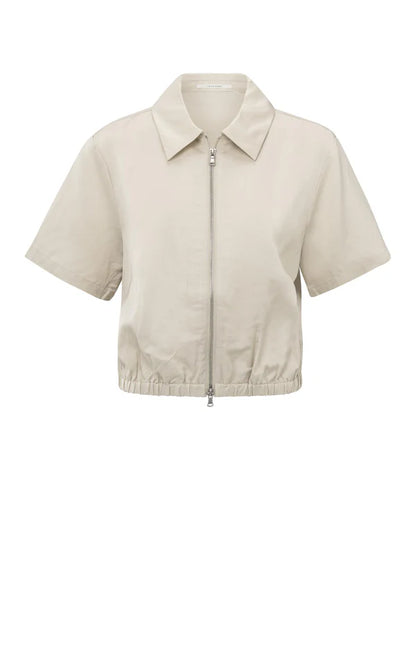 Satin Cropped Short Sleeve Jacket with Zipper