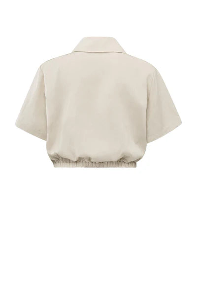 Satin Cropped Short Sleeve Jacket with Zipper