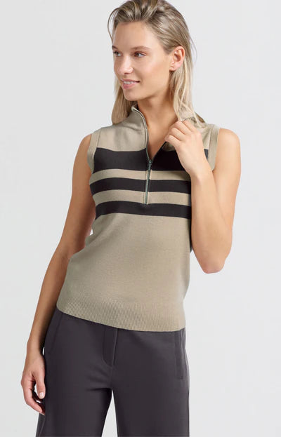 Sleeveless Blockstripe Sweater with Zipper