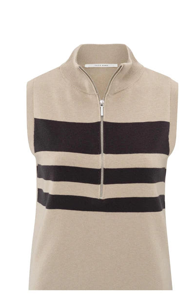 Sleeveless Blockstripe Sweater with Zipper