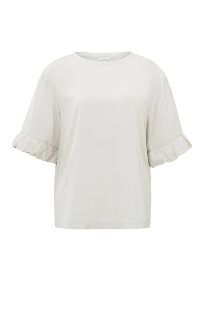 Yaya Fabric Mix Top With Ruffle Sleeve