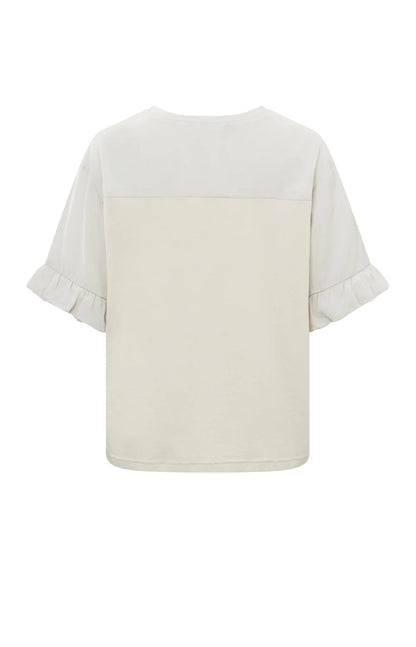 Yaya Fabric Mix Top With Ruffle Sleeve